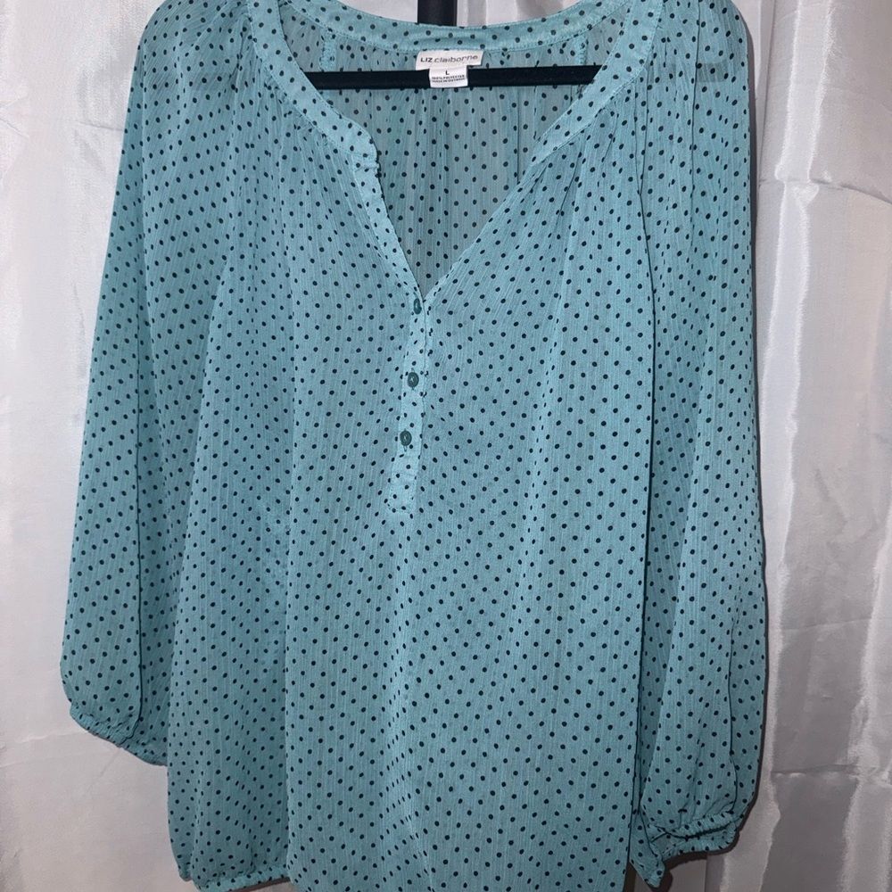 Liz Claiborne Teal Polka Dot Blouse
